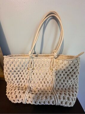 Vince Camuto Cream Crochet Cotton Tote